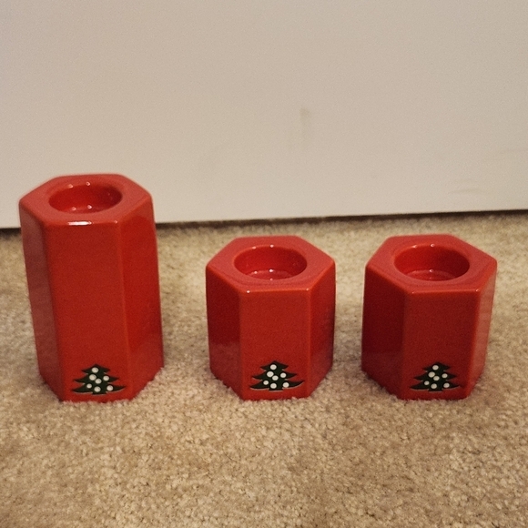 Other - Rare VTG WAECHTERSBACH West‎ Germany Red Candle Holders Christmas Trees Set of 3